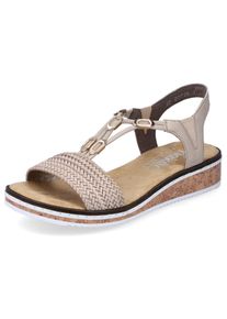 Rieker Damen Sandale, Gr. 36, beige, Lederimitat, Flechtoptik, elegant, Schuhe, Sommerschuh, Sandalette, Keilabsatz, in geflochtenem Look
