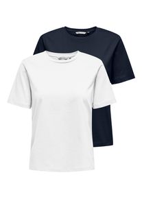 Only Damen Kurzarmshirt "ONLOnly S/S TEE NOOS 2 PACK"navy blazer pack:navy blazer, weiß, modisch, Gr. XL, unifarben, Jersey, Obermaterial: 100%