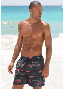 Kangaroos Herren Badeshorts, schwarz, Gr. M, gestreift, Polyester, Badehosen, im modischen Design