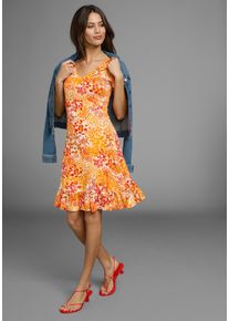 Laura Scott Damen Sommerkleid, orange, feminin, Gr. 36, geblümt, Single Jersey, Obermaterial: 95% Viskose, 5% Elasthan, Kleider, sportlich-feminines