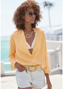 Lascana Damen Hemdbluse, orange, modisch, Gr. 36, unifarben, Web, Obermaterial: 58% Viskose, 28% Baumwolle, 14% Leinen, Blusen, aus Leinenmix,