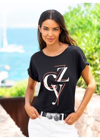 Heine Damen T-Shirt "Shirt", schwarz, Gr. 38, gemustert, mehrfarbig, bedruckt, 95% Viskose, 5% Elasthan, Shirts
