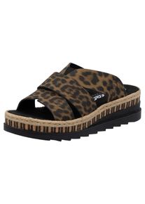 Rieker Damen Pantolette, Gr. 38, braun, Lederimitat, animal-print, modisch, Schuhe, Keilabsatz, Sommerschuh, Schlappen mit Juteumrahmung