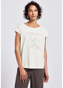 Street One Damen T-Shirt, weiß, casual, Gr. 42, bedruckt, Web, Stoff, 50% Baumwolle, 50% Modal, Shirts, mit Rundhalsausschnitt