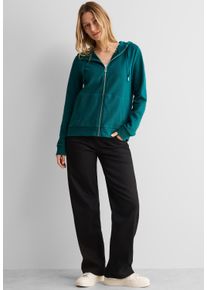 Cecil Damen Sweatjacke, blau, casual, Gr. XL, unifarben, Web, 80% Baumwolle, 17% Polyester, 3% Elasthan, Sweatjacken, mit Kapuze mit Tunnelzugband