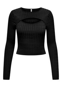 Only Damen Strickpullover "ONLMEDDI LS CABLE CROP O-NECK CC KNT", schwarz, modisch, Gr. XL, unifarben, Strick, Obermaterial: 70% Viskose, 30% Nylon,