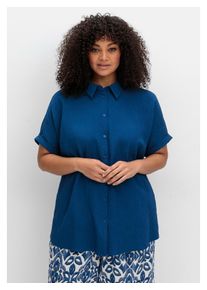 sheego Damen Hemdbluse "Große Größen", blau, modisch, Gr. 48, unifarben, Obermaterial: 100% Viskose;Vorderteil: 86% Viskose, 14% Polyamid, Blusen, im