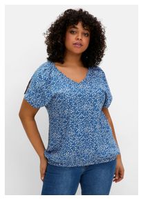 sheego Damen T-Shirt "Große Größen"blaubeere gemustert, casual, Gr. 52, gemustert, Obermaterial: 100% Baumwolle, Shirts, mit Ärmel-Schlitz und