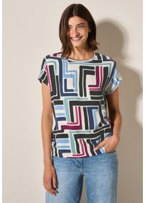 Cecil Damen T-Shirt, weiß, casual, Gr. L, bedruckt, Stoff, 95% Viskose, 5% Elasthan, Shirts, mit Knopfleiste