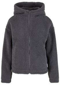 Urban Classics Damen Allwetterjacke "Urban Classics Ladies Short Hooded Sherpa Jacket", grau, casual, Gr. XXL, unifarben, 100% Polyester, Jacken