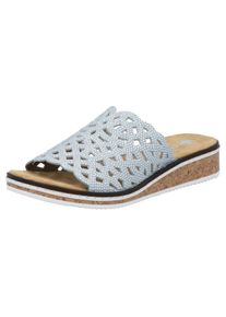 Rieker Damen Pantolette, Gr. 37, blau, Lederimitat, klassisch, Schuhe, Sommerschuh, Schlappen, Hausschuh, Keilabsatz mit Perfortion