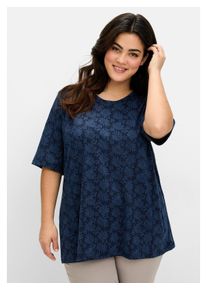sheego Damen T-Shirt "Große Größen", blau, casual, Gr. 52, unifarben, Obermaterial: 80% Polyester, 15% Viskose, 5% Elasthan, Shirts, mit