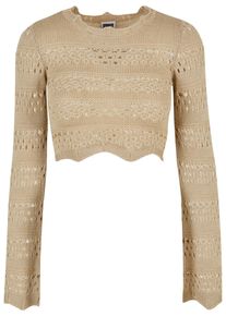 Urban Classics Damen Rundhalspullover "Urban Classics Damen Ladies Cropped Crochet Knit Sweater", beige, klassisch, Gr. XL, unifarben, 100%