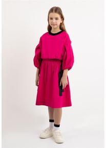 Gulliver Damen Jerseykleid, pink, casual, Gr. 152, mehrfarbig, 100% Baumwolle, Kleider, mit kontrastfarbigem Gürtel