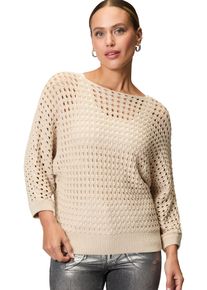 Zero Damen Strickpullover "Zero Pullover mit Lochmuster", beige, casual, Gr. 42, unifarben, Strick, Obermaterial: 50% Baumwolle, 50% Polyacryl.