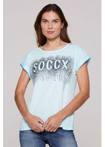 SOCCX Damen Rundhalsshirt, blau, casual, Gr. XXL, bedruckt, Material: 100% Baumwolle, Shirts, mit überschnittenen Schultern
