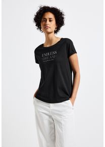 Street One Damen T-Shirt, schwarz, casual, Gr. 38, bedruckt, Web, Stoff, 50% Baumwolle, 50% Modal, Shirts, mit Rundhalsausschnitt