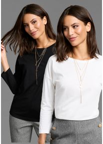 Laura Scott Damen 3/4-Arm-Shirt, schwarz-weiß, Basic, Gr. 44, unifarben, Jersey, Obermaterial: 50% Baumwolle, 50% Modal. Obermaterial weiß: 50%