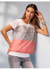 Heine Damen T-Shirt "Druck-Shirt", beige, Gr. 44, gemustert, mehrfarbig, 95% Viskose, 5% Elasthan, Netzware:5% Elasthan, 95% Polyester, Shirts