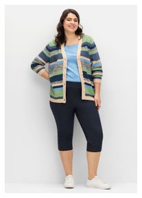 sheego Damen Caprihose "Große Größen", blau, casual, Gr. 46, unifarben, Obermaterial: 65% Baumwolle, 30% Polyester, 5% Elasthan, Hosen, extra schmal