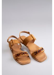 ANISTON SHOES Damen Riemchensandale, Gr. 41, braun, Textil, Veloursleder, modisch, Schuhe, Sommerschuh, Sandalette, Zierkette - NEUE KOLLEKTION