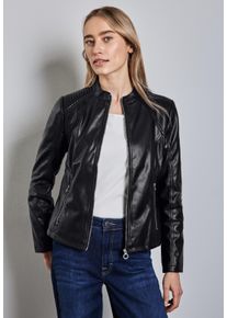 Street One Damen Bikerjacke, schwarz, casual, Gr. 42, unifarben, Stoff, 100% Polyester, Jacken, mit Stehkragen