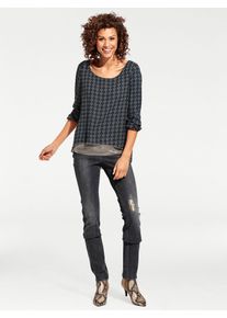 Heine Damen Longbluse, grün, Gr. 48, bedruckt, gemustert, 100% Polyester, Blusen