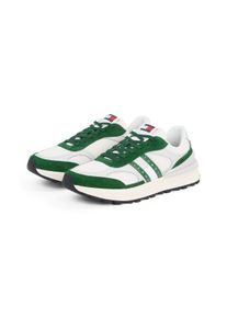 Tommy Jeans Herren Sneaker "TJM TECHNICAL RUNNER ESS", Gr. 44, grün, Leder, Textil, sportlich, Schuhe, Freizeitschuh, Halbschuh, Schnürschuh mit