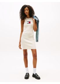 Tommy Jeans Damen Minikleid "TJW FLAG SWEATER MINI DRESS EXT", beige, casual, Gr. S, unifarben, Jersey, Obermaterial: 88% Viskose, 12% Polyester,