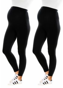 Neun Monate Damen Umstandshose "2 Stück Umstands-Hosen für Schwangerschaft und Stillzeit", schwarz, Basic, Gr. 44, unifarben, Jersey, Obermaterial: