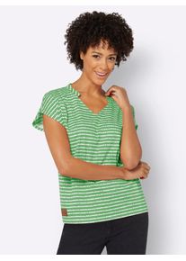 Casual Looks Damen V-Shirt "Shirt", grün, Gr. 40, gemustert, gestreift, 100% Baumwolle, Shirts