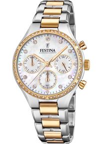 Festina Damen Chronograph "Boyfriend Collection", silber, Armbanduhren, Armbanduhr, Quarzuhr, Damenuhr, Stoppfunktion, Edelstahlarmband