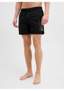 Jack & Jones JACK & JONES Herren Badeshorts "JPSTMAUI JJSWIM DOUBLE LOGO AKM SN", schwarz, modisch, Gr. XL, unifarben, Web, Obermaterial: 100% Polyester, Badehosen