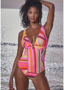 Bruno Banani Damen Badeanzug, orange, Gr. 44, bedruckt, Recycling-Polyester, Badeanzüge, mit edlem Zierring