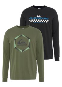 Quiksilver Herren Langarmshirt "Herren Doppelpack mit Logodruck", grün, Gr. XS, Obermaterial: 100% Baumwolle, Shirts