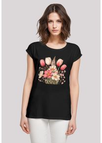 F4NT4STIC Damen T-Shirt "Rosa weißer Frühlingsblumenstrauß", schwarz, casual, Gr. XXXL, Obermaterial: 100% Baumwolle, Shirts, Premium Qualität