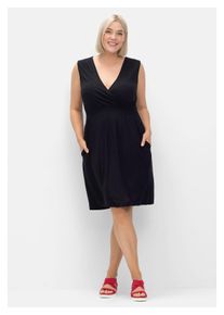 sheego Damen Jerseykleid "Große Größen", schwarz, klassisch, Gr. 50, unifarben, Obermaterial: 95% Viskose (LENZING ECOVERO), 5% Elasthan, Kleider, in