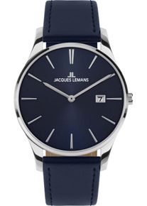 Jacques Lemans Damen Quarzuhr "London, 1-2122C", blau, Armbanduhren, Armbanduhr, Damenuhr, Herrenuhr, Datum, Lederarmband