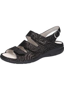 Waldläufer WALDLÄUFER Damen Riemchensandale "GUNNA", Gr. 4,5, schwarz, Veloursleder, metallic, feminin, Schuhe, Sommerschuh, Sandalette, Keilabsatz, in
