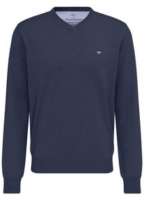 Fynch-Hatton Herren Strickpullover "Fynch-Hatton Pullover mit V-Kragen", blau, casual, Gr. S, unifarben, Strick, Obermaterial: 100% Baumwolle,