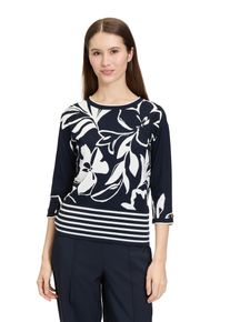 Betty Barclay Damen Strickpullover "Betty Barclay Feinstrickpullover mit Blumenprint", blau, elegant, Gr. 42, Strick, Obermaterial: 80% Viskose, 20%