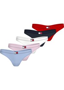 Damen Tanga "5 PACK THONG", Tommy Hilfiger Underwear, Gr. Lp rot, lt pnk rib, wht, nvy rib, s blau, Jersey, Obermaterial: 95% Baumwolle, 5% Elasthan,