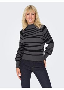 Only Damen Stehkragenpullover "ONLFRIDA LIFE LS HIGHNECK CC KNT", grau, modisch, Gr. M, gemustert, Strick, Obermaterial: 50% Viskose, 28% Polyester,