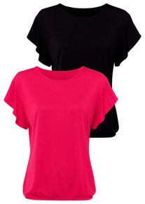 Lascana Damen Rundhalsshirt "mit dekorativen Flügelärmelchen", rot, casual, Gr. 36, unifarben, Obermaterial: 65% Polyester (REPREVE), 35% Viskose,