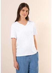 Cecil Damen T-Shirt, weiß, casual, Gr. XL, unifarben, Web, Stoff, 50% Baumwolle, 50% Modal, Shirts, mit V-Ausschnitt