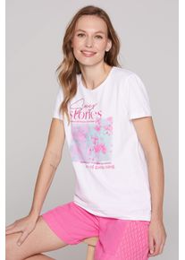 SOCCX Damen Rundhalsshirt, weiß, casual, Gr. L, bedruckt, Material: 100% Baumwolle, Shirts, mit Turn-Up-Ärmel