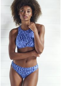 ELBSAND Damen Bikini-Hose "Letra", blau, Gr. 38, bedruckt, Recycling-Polyamid, Badehosen, mit tollem Wording