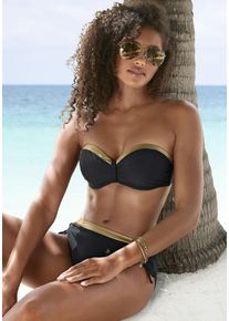 Lascana Damen Bikini-Hose "Elodie", gold, Gr. 38, unifarben mit Farbeinsatz, Recycling-Polyamid, Badehosen, mit trendigem Materialeinsatz