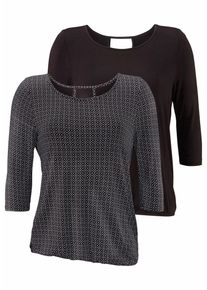 Lascana Damen 3/4-Arm-Shirt "mit modischem Cut-out", schwarz, casual, Gr. 32, unifarben, gemustert, Obermaterial: 95% Viskose (LENZING ECOVERO), 5%