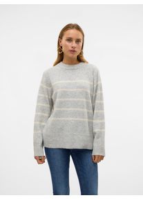 Véro Moda VERO MODA Damen Strickpullover "VMFLAWLESS LS O-NECK PULLOVER GA NOOS", grau, modisch, Gr. L, gestreift, Strick, Obermaterial: 50% Polyester, 26%
